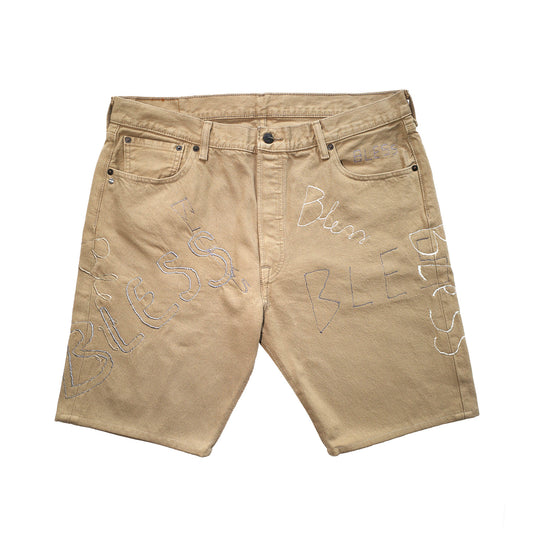 Nº74 Embroidery Shorts Beige Denim, Grey Embroidery